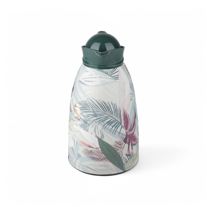 Bister Thermal Coffee Pot 1 Liter – Insulated Carafe with Tropical Leaf & Floral Design, Green Lid & Handle for Hot & Cold Beverages - Image 4