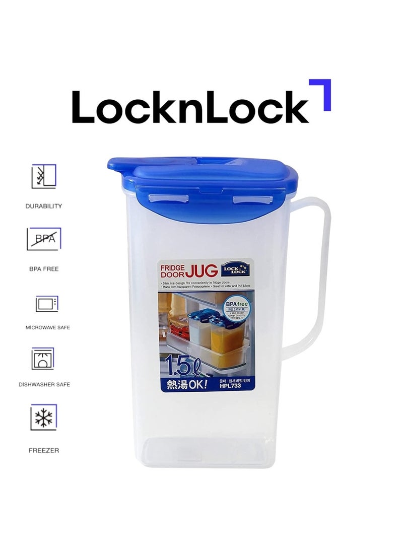 LOCK & LOCK LocknLock 1.5L Fridge Door Jug with Resealable Flip-Top - Airtight, BPA-Free, Microwave, Freezer, and Dishwasher Safe  - Image 1