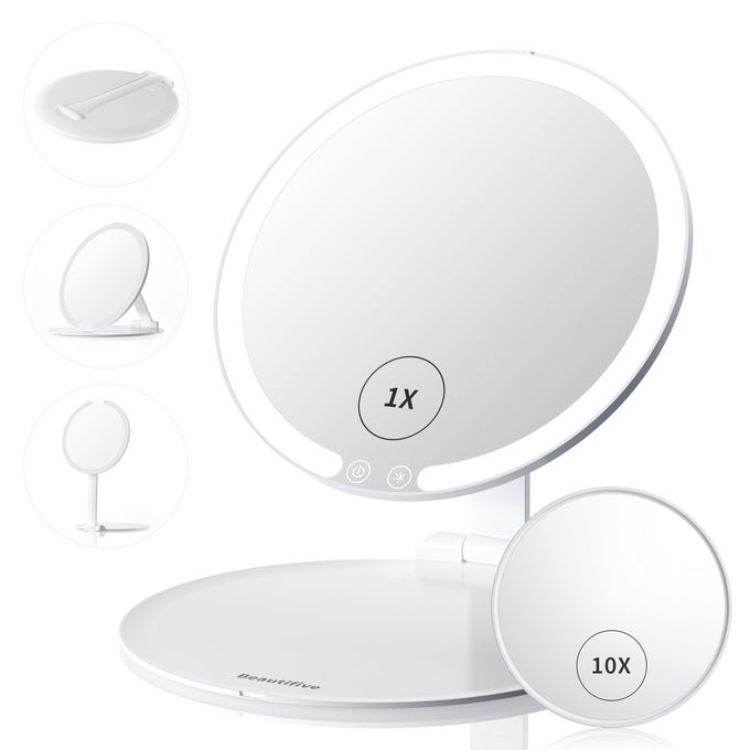 LED TRAVEL LIGHTED MAKEUP MIRROR3 COLORS LIGHT MODES PORTABLE VANITY WITH LIGHTS RECHARGEABLE LIGHT UP MIRROR