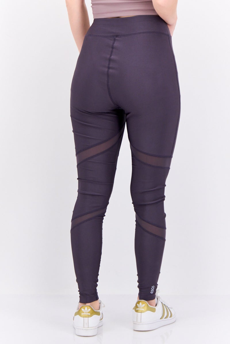 Asos 4505 Women Pull On Brand Logo Leggings, Dark Purple  - Image 3