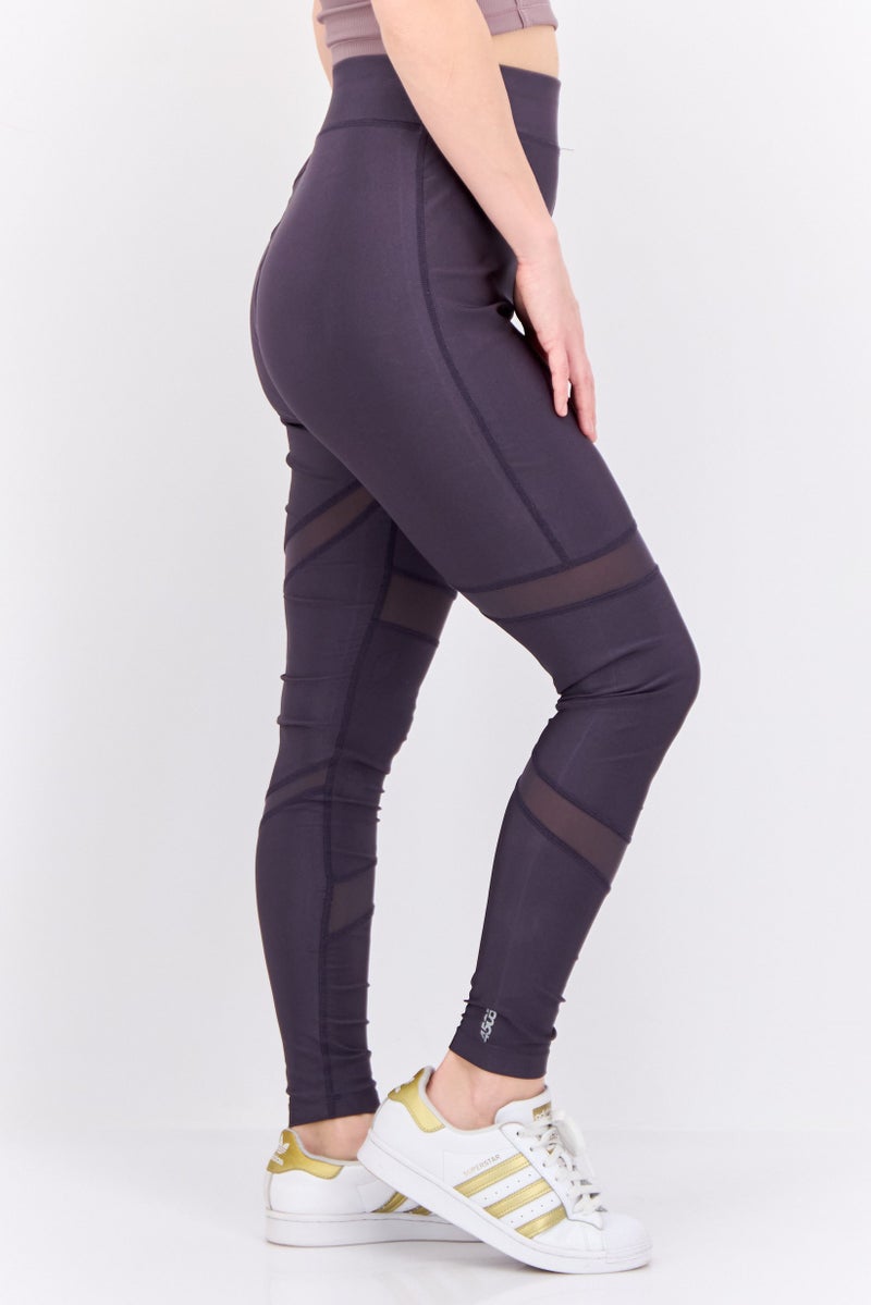 Asos 4505 Women Pull On Brand Logo Leggings, Dark Purple  - Image 2