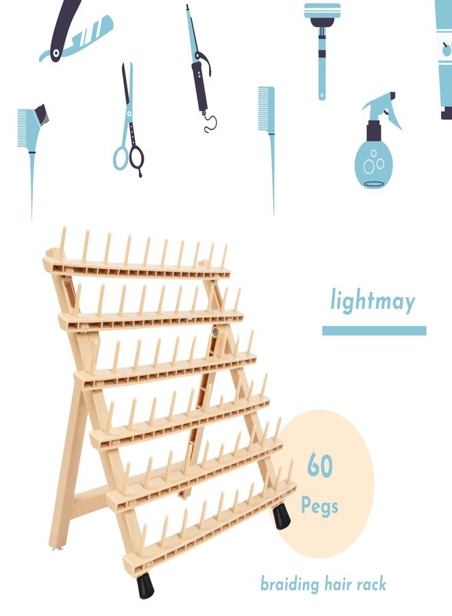 lightmay Braiding Hair Rack with 60 Pegs Standing Versatile Extension Hair Holder with 60 Spools - Ergonomic Braid Stand for Stylists - Time-Saving (wood) - Image 2
