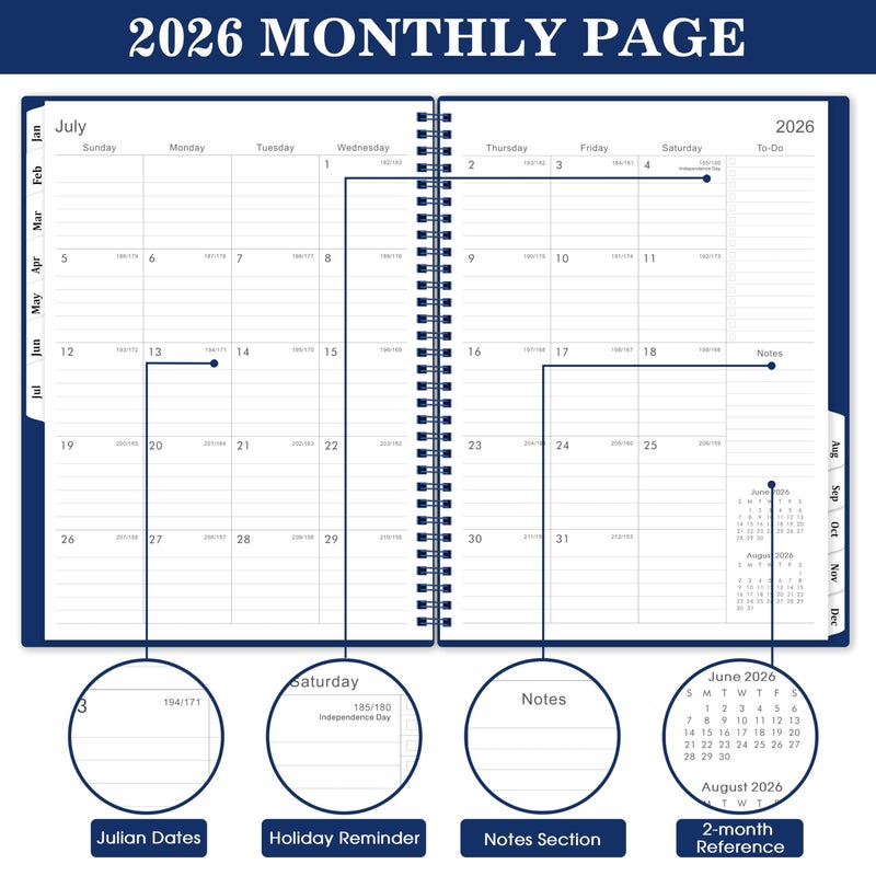 Indeme 2026 Planner - Jan 2026 - Dec 2026, 2026 Planner Weekly and Monthly, 2026 Calendar Planner, 9" x 11" Planner 2026 with Monthly Tabs, Pocket, Twin-Wire Binding, Premium Paper, Holidays - Image 3