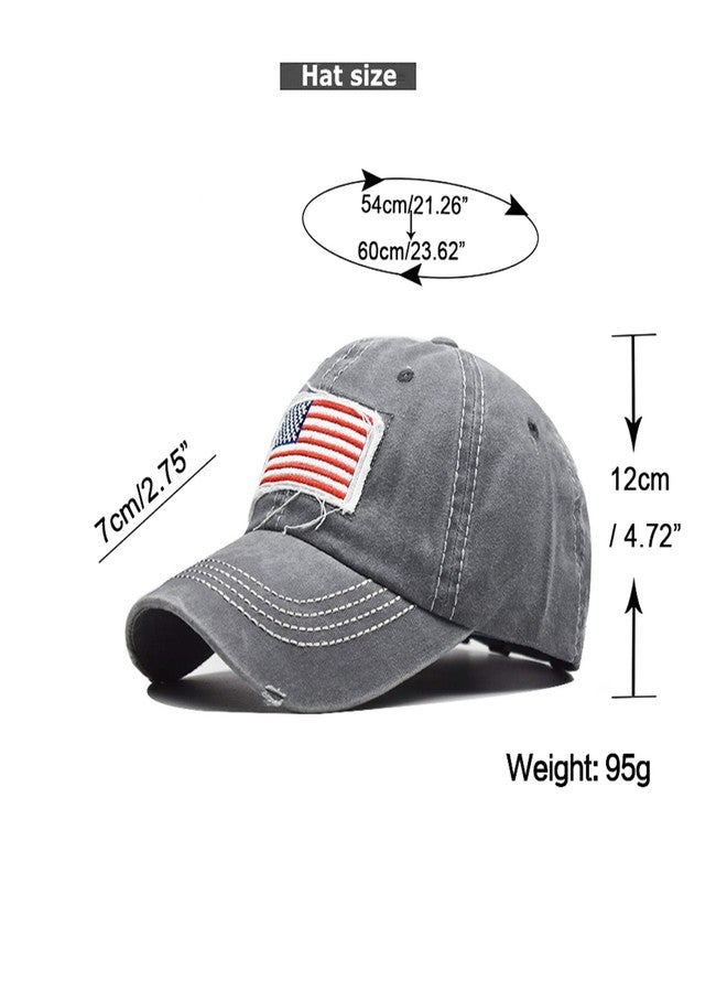 إيوهاك قبعة بيسبول، قبعة ذيل حصان، قبعات عتيقة الطراز عليها علم أمريكي، قبعات ذيل حصان، قبعة كعكة عالية (متوسطة، رمادي باهت مغسول) - Image 2