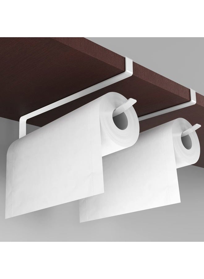 KIKISML Paper Roll Holder, 2 Pack Paper Towel Holder Cabinet Hanging Kitchen Roll Hanger Dispenser Storage Rack Towel Necktie Bedroom Toilet Organization Storage [No Drilling No Tool Required]- White - Image 1