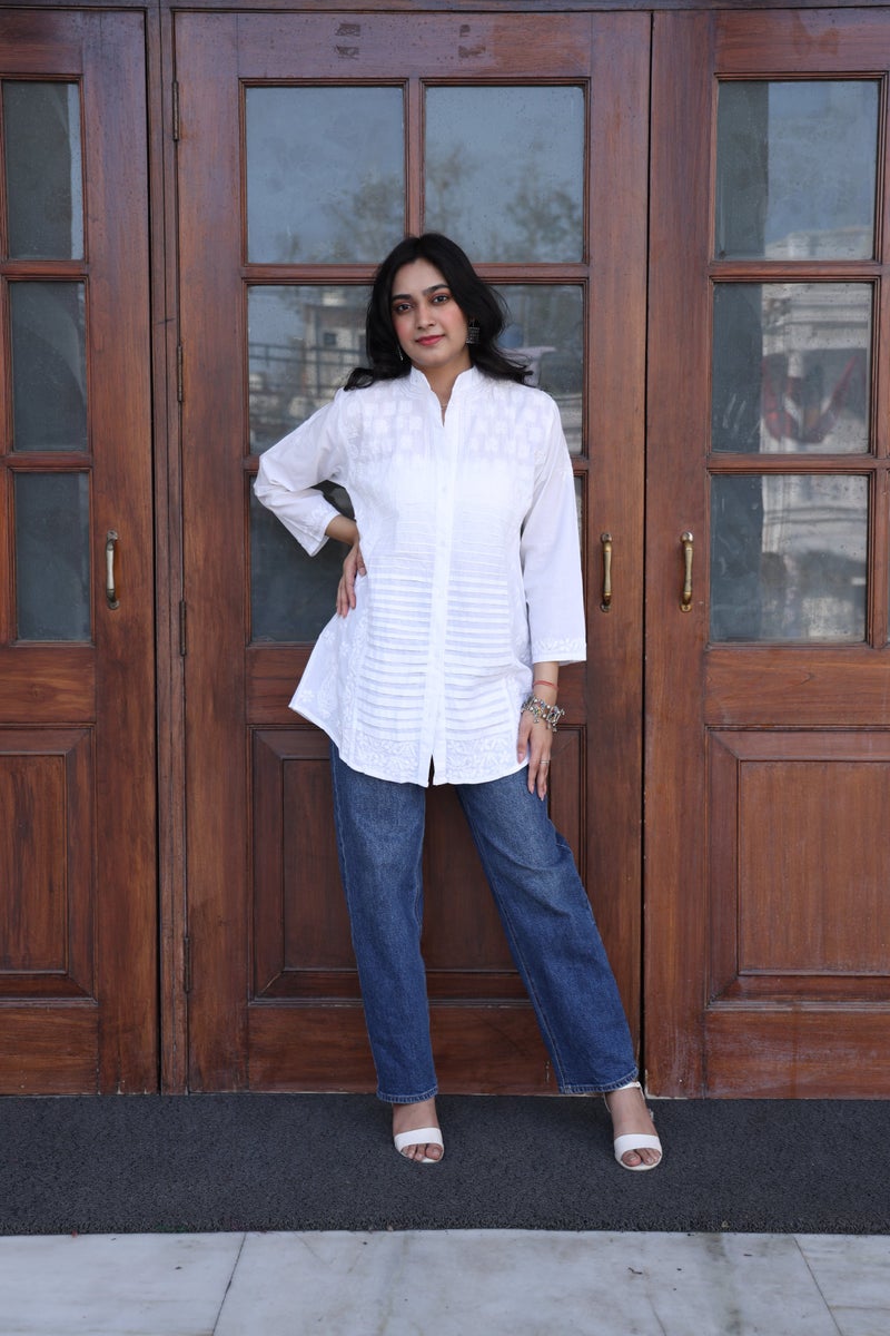 UNDYED Chikankari Shirt for Women - White - Image 1