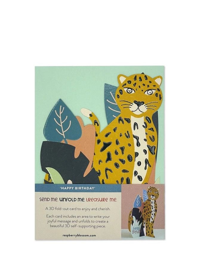 Raspberry Blossom 3D Pop Up Leopard Happy Birthday Greeting Card  - Image 3