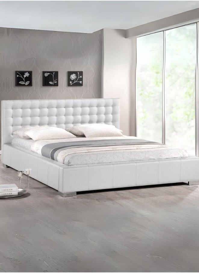 Bed and Mattress Zone Paris Queen Tufted Upholstered Fabric Bed 200x200 Super King Size White Color 