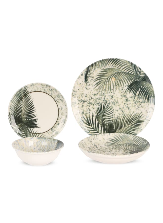 Cooker Dinner Set, 24 Pieces for 6 Persons, Fine Porcelain, Made in Turkey, Palm leaves Design - Green - Image 2