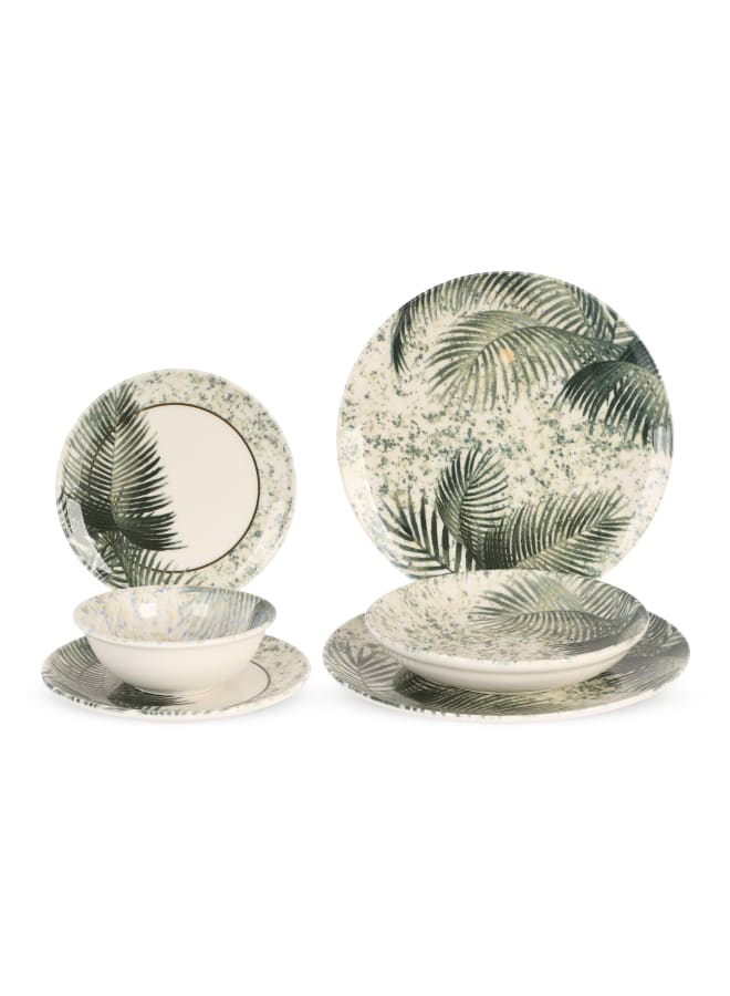 Cooker Dinner Set, 24 Pieces for 6 Persons, Fine Porcelain, Made in Turkey, Palm leaves Design - Green - Image 1