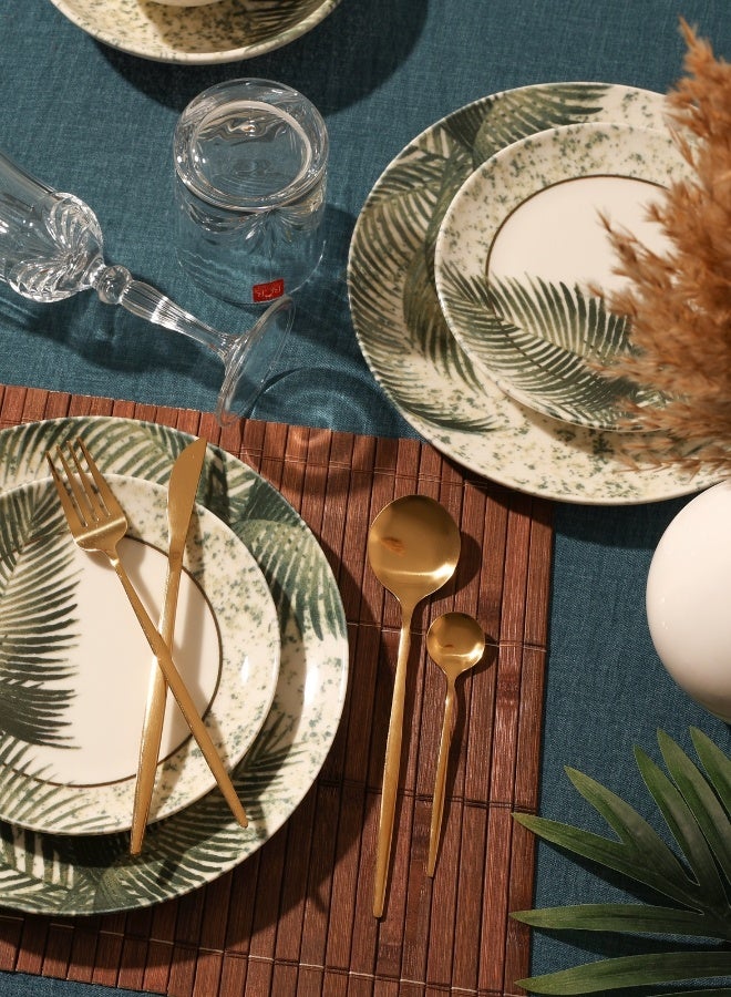 Cooker Dinner Set, 24 Pieces for 6 Persons, Fine Porcelain, Made in Turkey, Palm leaves Design - Green - Image 5