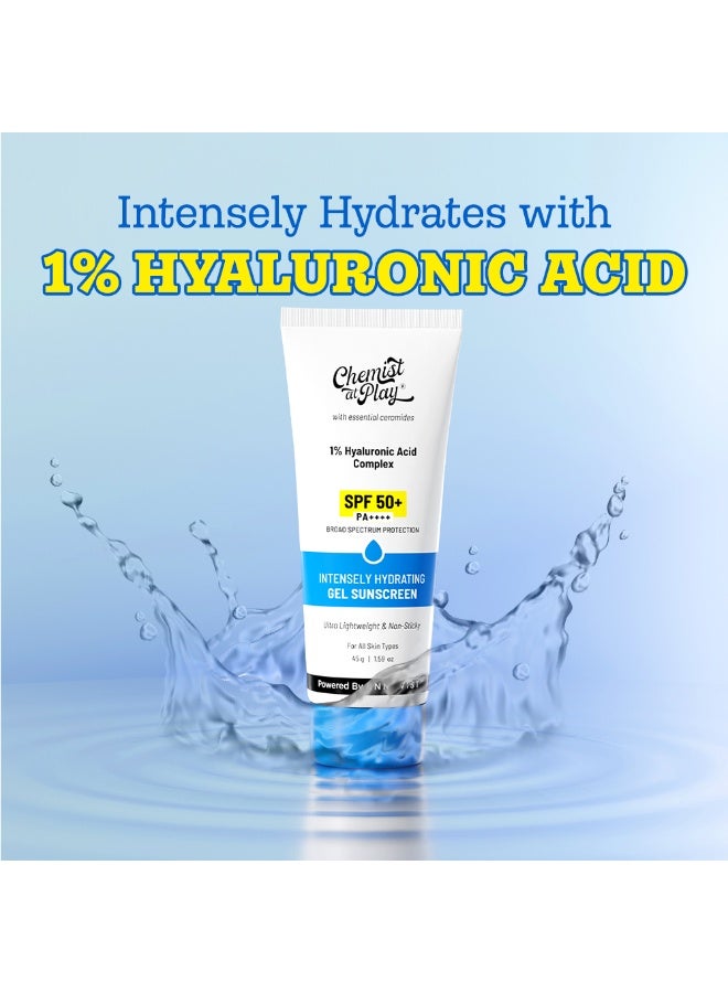 Chemist at Play Intensely Hydrating Gel Sunscreen | SPF 50+ PA++++ | Ultra-Lightweight & Non-Sticky | With Hyaluronic Acid & Ceramides | for Normal, Dry, Oily, Combination skin types | 45gm - Image 2