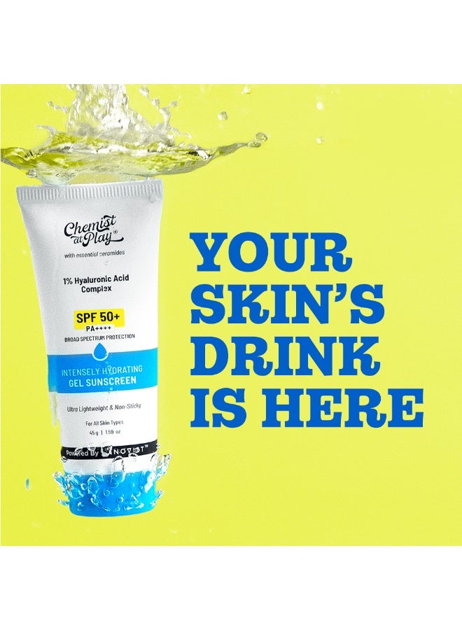 Chemist at Play Intensely Hydrating Gel Sunscreen | SPF 50+ PA++++ | Ultra-Lightweight & Non-Sticky | With Hyaluronic Acid & Ceramides | for Normal, Dry, Oily, Combination skin types | 45gm - Image 3