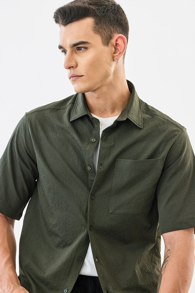 SNITCH Olive Textured Oversized Shirt for Men | Best Price UAE