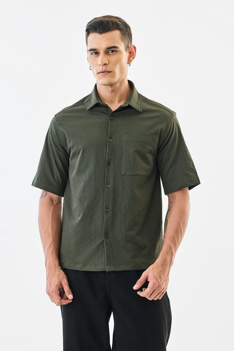 SNITCH Olive Textured Oversized Shirt for Men | Best Price UAE