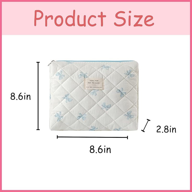 Quilted Cotton Makeup Bag,Coquette Quilted Toiletry Bag for Women and Girls,Floral Coquette Pouch,Cute Kawaii Travel Cosmetic Bags(Little Blue Bow) - Image 3