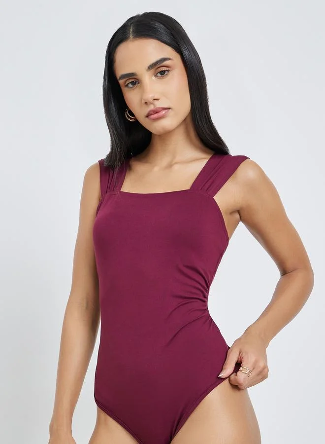 ستايلي Styli Women Burgundy Square Neck Bodysuit