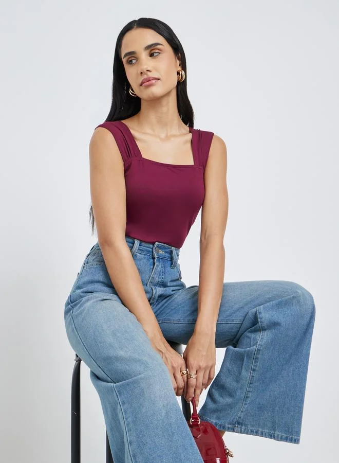 ستايلي Styli Women Burgundy Square Neck Bodysuit