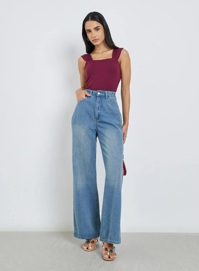 ستايلي بودي سوت نسائي بياقة مربعة بلون خمري