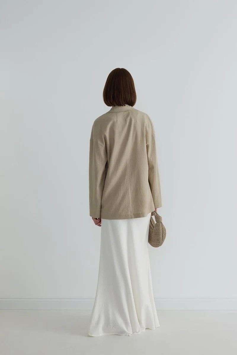 Suud Collection White Merve Linen Maxi Skirt