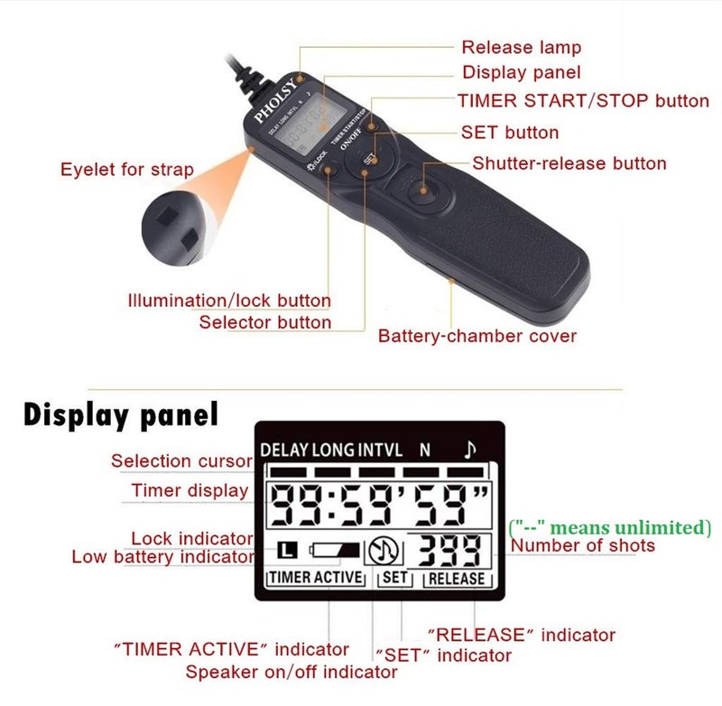 PHOLSY C6 Timer Remote Control with Intervalometer Compatible with Canon R10 R6 R8 90D 250D 200D 850D SX50HS; for Olympus E-M1X E-M1-II E-M1-III E-M5-III; for Fuji GFX100 GFX50R XT3 XT4 XT5 XT30 - Image 5