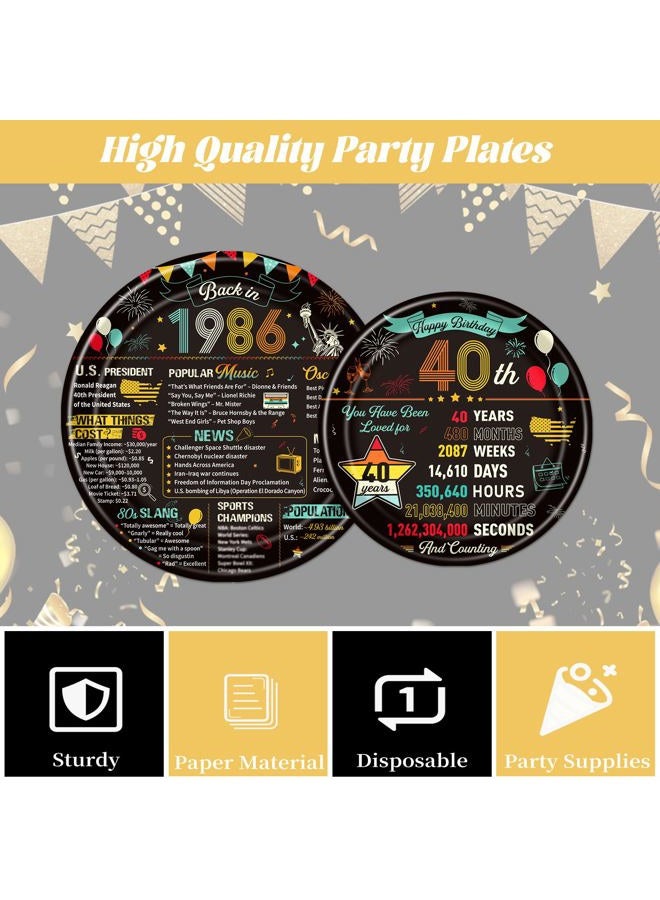 Refavor 40th Birthday Plates and Napkins, 96PCS Vintage 40th Birthday Party Decorations Supplies for Women Men, Back in 1986 Cheers to 40 Years Disposable Tableware Set Serve 24 - Image 4