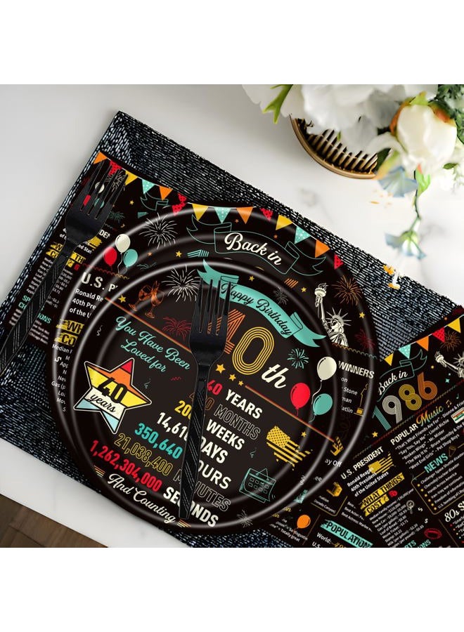 Refavor 40th Birthday Plates and Napkins, 96PCS Vintage 40th Birthday Party Decorations Supplies for Women Men, Back in 1986 Cheers to 40 Years Disposable Tableware Set Serve 24 - Image 5
