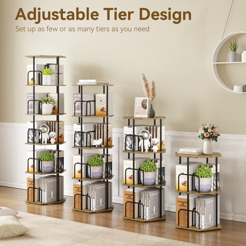 SUNMORY 5 Tier Rotating Bookshelf Tower, Revolving 360 Â° Spinning Bookcase, Hexagonal Corner Book Shelf Storage Carousel, Vertical Rotate Turning Organizer Book Shelves for Living Room Office Bedroom - Image 5
