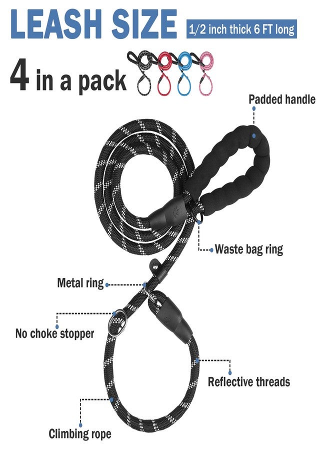 HOMIMP Slip Lead Dog Leash 6 FT - Reflective 4 PCS Bulk Color Heavy Duty Rope Dog Leash for Small Medium Large Dogs Puppy - Soft Long Padded Handle Thick Dog Leashes for Shelter, Vet, Training - Image 2