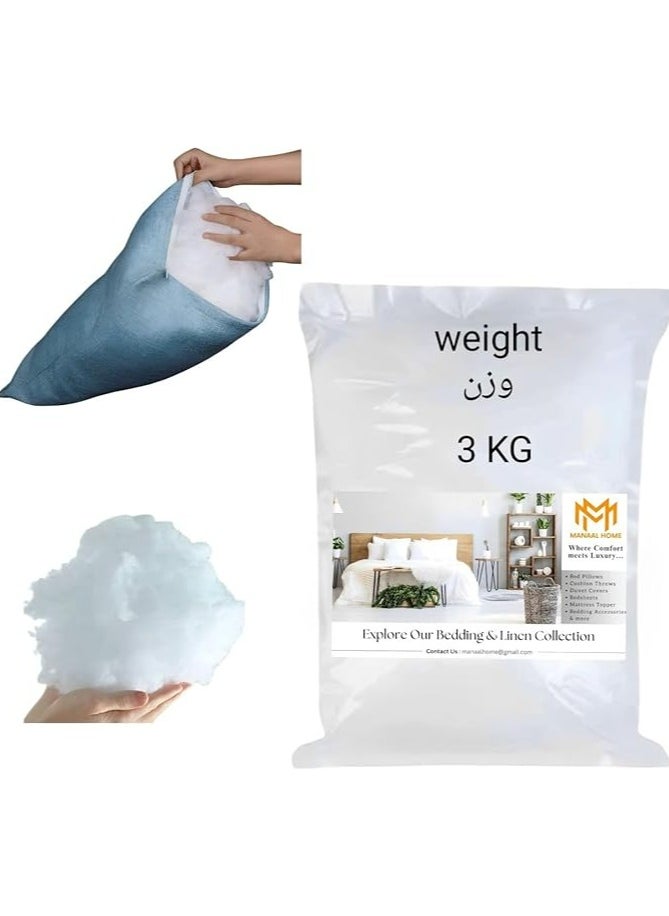 MANAAL HOME - 3 KG Polyester Fiber Fill Original For Pillow Sleeping , Premium Fiber Fill Stuffing, Fluff Stuffing High Resilience Fill Fiber for Stuffed Animal Crafts, Pillow Stuffing, Cushions Stuffing - Image 1