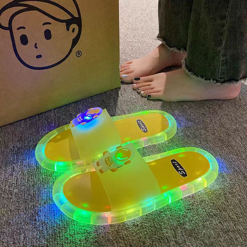 2025 New Crystal Luminous Slippers Womens Full Flash Spaceman Light Luminous Girlfriend Exterior Wear Cool Non-slip Couple Yellow [double flash astronaut] luminous shoes