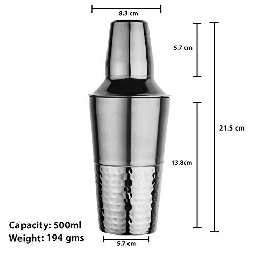 Steren Impex | Stainless Steel Half Hammered Cocktail Shaker with Strainer - 500 ml - Image 3