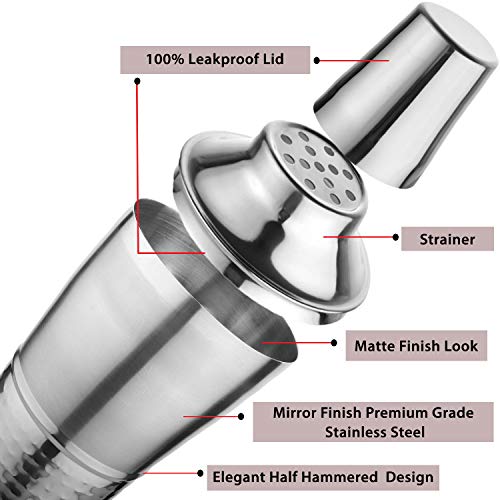 Steren Impex | Stainless Steel Half Hammered Cocktail Shaker with Strainer - 500 ml - Image 4