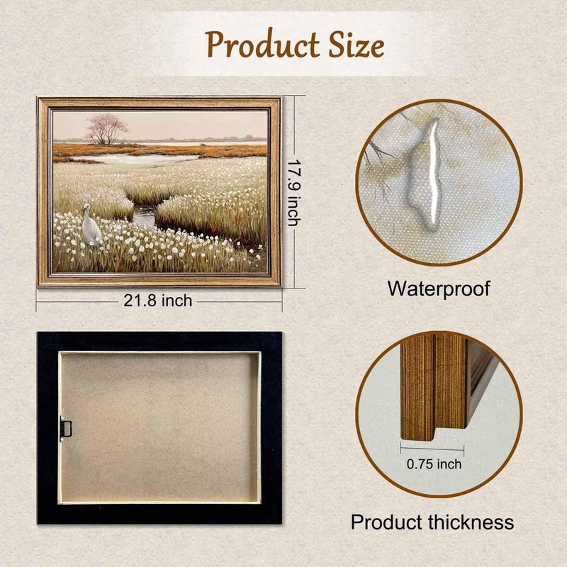 Yeechine Framed Vintage Wall Art Classical French Landscape Painting Wildflowers Field Canvas Wall Art Print Kitchen Living Room Wall Decor (Flower Field, 20" L x 16" W) - Image 2