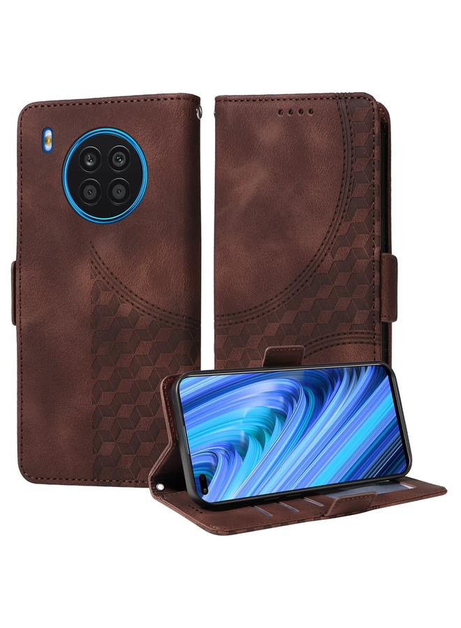 اس-توب جراب هاتف Honor 50 Lite من الجلد المنقوش بنقشة معينات مرصعة بالنجوم - Image 1