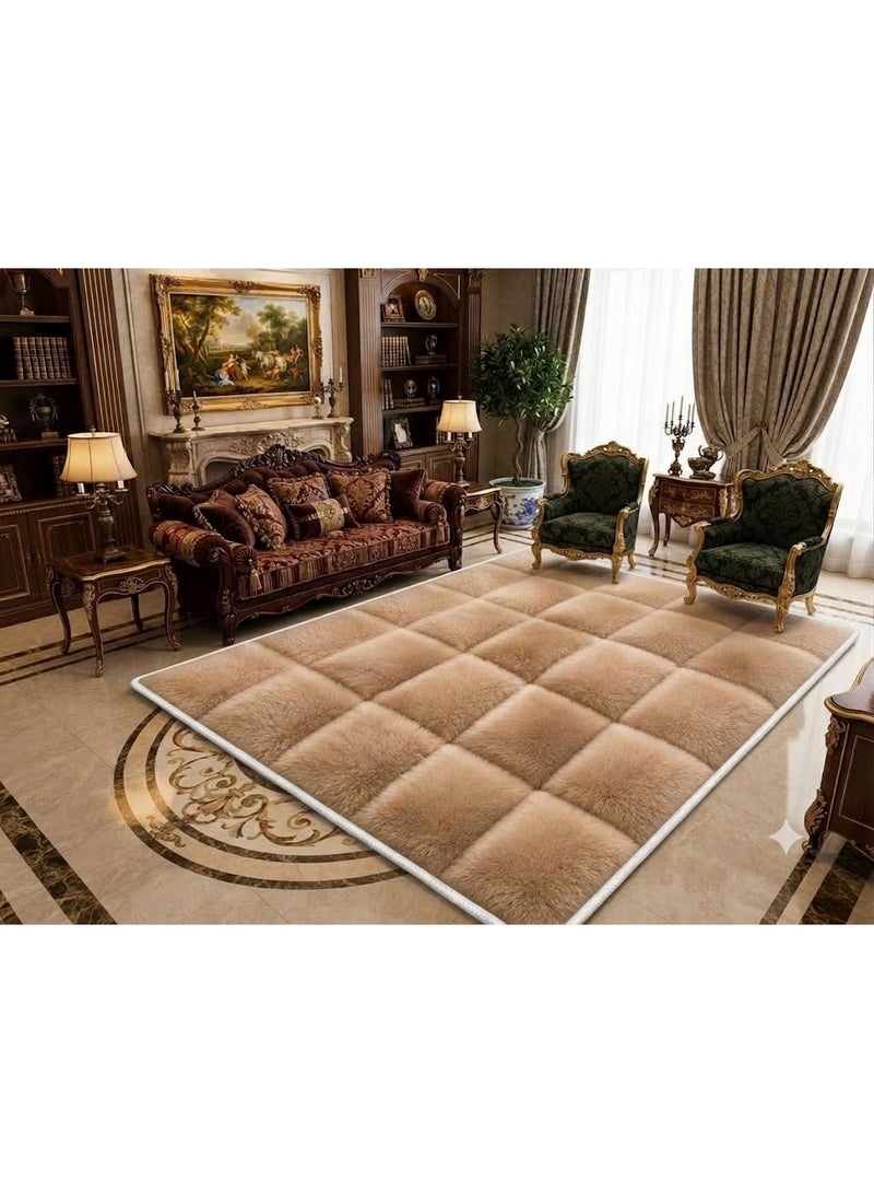 Premium 7D Carpet Alternative, Soft Plush Faux Fur Capitonné Grid with White Overlocked Edge, Anti-Slip Backing - Size 180x280 cm - Image 1