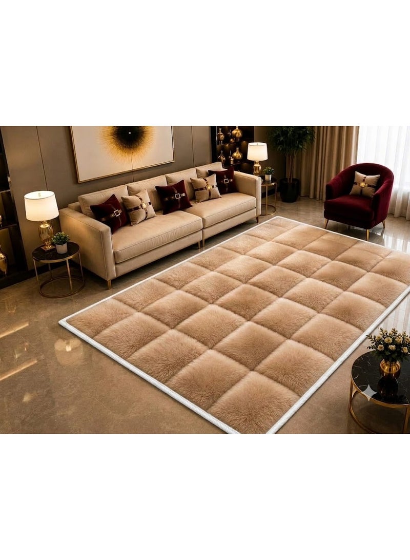 Premium 7D Carpet Alternative, Soft Plush Faux Fur Capitonné Grid with White Overlocked Edge, Anti-Slip Backing - Size 180x280 cm - Image 2