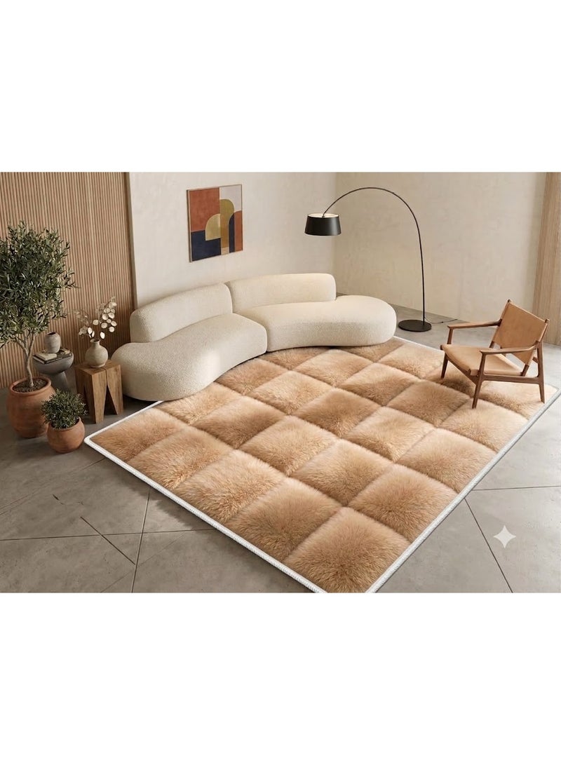Premium 7D Carpet Alternative, Soft Plush Faux Fur Capitonné Grid with White Overlocked Edge, Anti-Slip Backing - Size 180x280 cm - Image 4