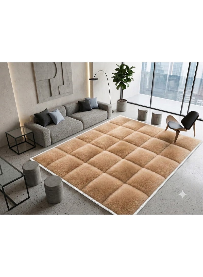 Premium 7D Carpet Alternative, Soft Plush Faux Fur Capitonné Grid with White Overlocked Edge, Anti-Slip Backing - Size 180x280 cm - Image 3
