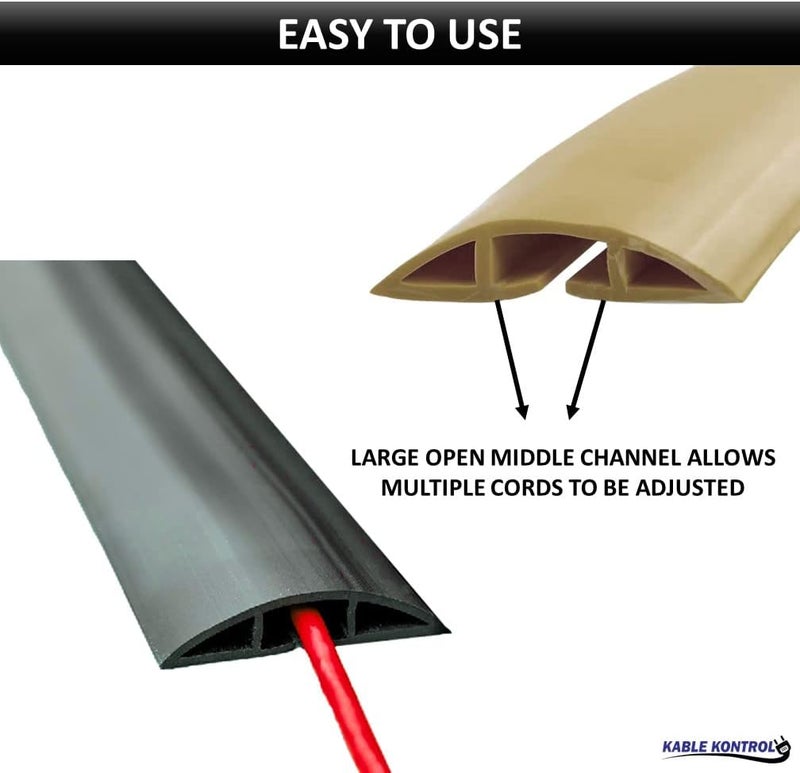 KABLE KONTROL Floor Cord Cover Kit - 15’ Feet Long - Tan - Channel Size – 0.75” W x 0.43” H - Cable Management Kit - Wire Protector - Cable Organizer and Hider - Flexible PVC Cable Cover - Image 4