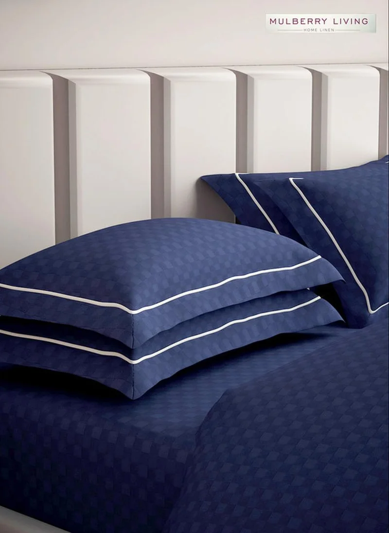 Mulberry Living 100% Cotton Pillow Covers - 300Tc Urban Grid - Mediterranean Blue