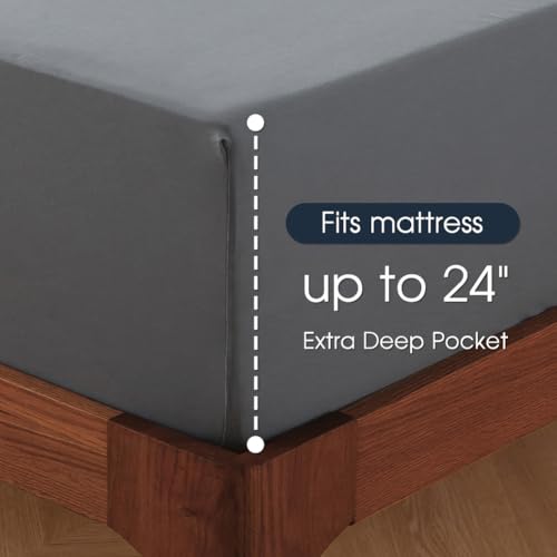 HYPREST Extra Deep Pocket Queen Sheet Sets Fits 18"-24" in Deep Mattress -100% Cotton Queen Sheet Set,Grey Hotel Luxury Soft Wrinkle Free Cooling Sheet Sets for Queen Bed Deep Pocket - Image 3