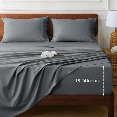 HYPREST Extra Deep Pocket Queen Sheet Sets Fits 18"-24" in Deep Mattress -100% Cotton Queen Sheet Set,Grey Hotel Luxury Soft Wrinkle Free Cooling Sheet Sets for Queen Bed Deep Pocket - Image 1