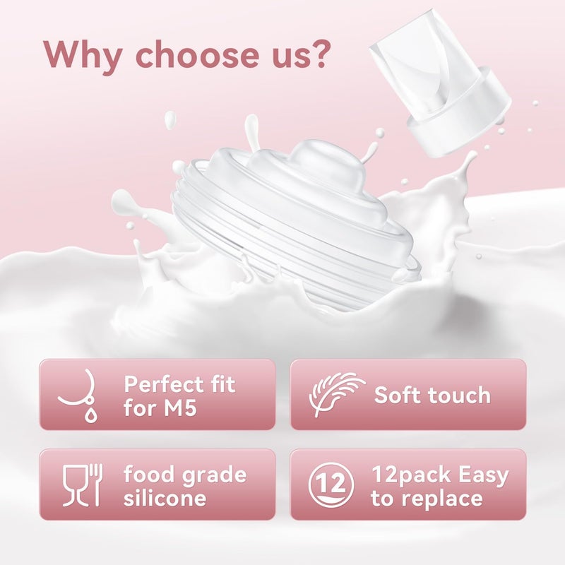 TOVVILD 12 حزمة قطع مضخة 8 قطع صمامات بطة 4 قطع غشاء سيليكون متوافقة مع Momcozy M5 قطع غيار بديلة لموم كوزي M5 - Image 3