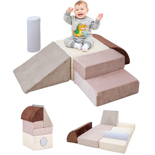 BanaSuper 5Piece Climbing Toys for Toddlers Kids Foam Blocks Playset with Cylinder Foldable Design Toddler Indoor Soft Play Gym Activity Play Set for Crawling and Active PlayBlue Grey - Image 1