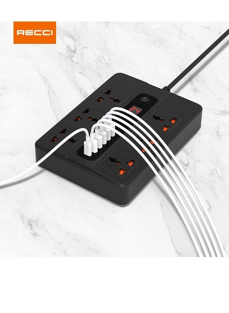Recci 6 AC 5 USB & USB-C PD Multiport Socket - Black- PD-FWCH003-BK - Image 3