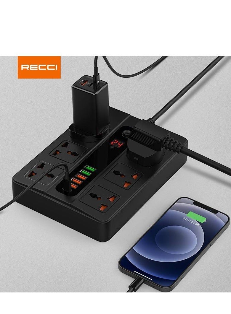Recci 6 AC 5 USB & USB-C PD Multiport Socket - Black- PD-FWCH003-BK - Image 4