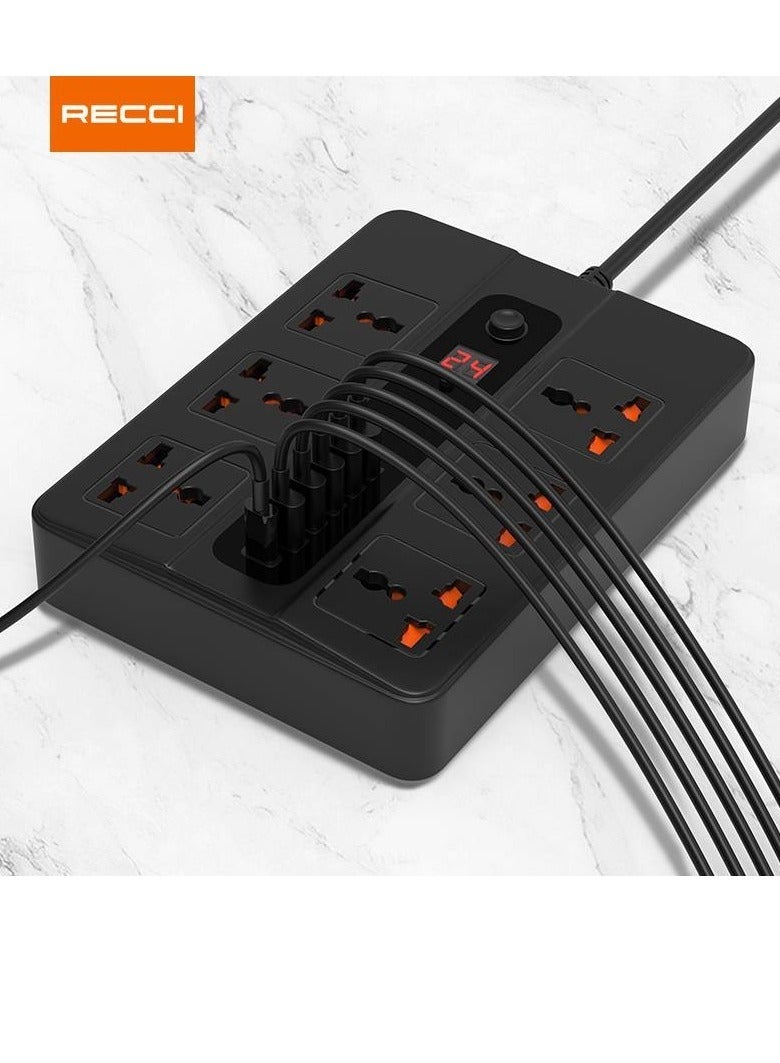 Recci 6 AC 5 USB & USB-C PD Multiport Socket - Black- PD-FWCH003-BK - Image 2