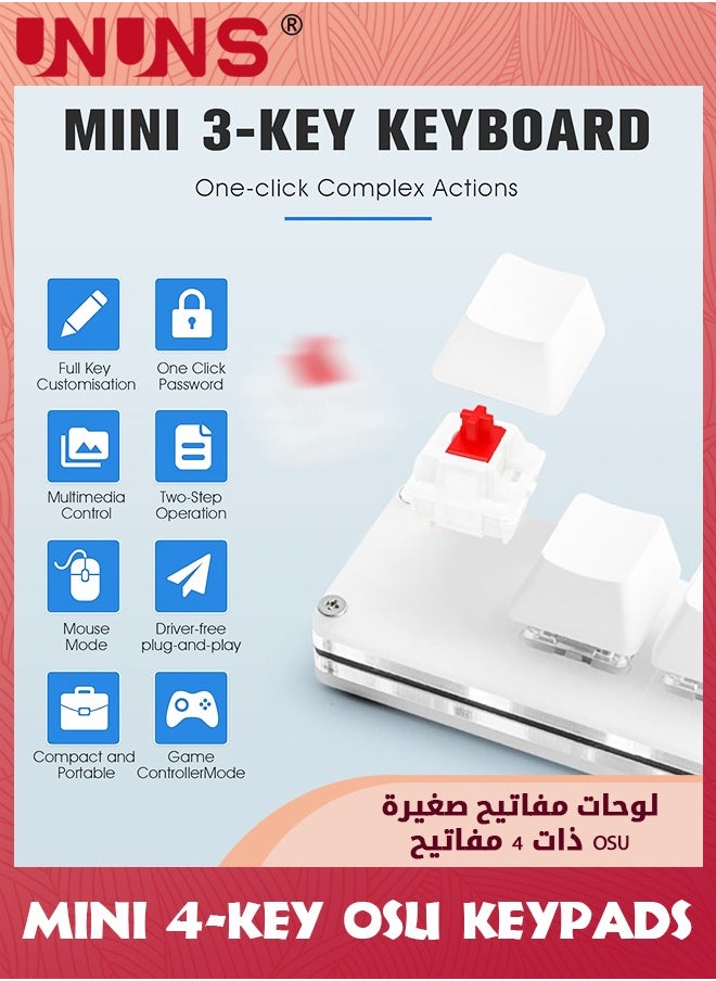 UNUNS - Mini 4-Key OSU Keypad,Hotswap One Handed Mechanical Keypad, Self Programming Macro,Gaming Keyboard With 1.5m USB-C Data Cable,Compatible With iOS Windows,Upgrade Cherry Shaft,RGB LED - Image 1