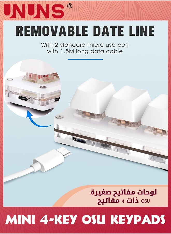 UNUNS - لوحة مفاتيح OSU صغيرة بأربعة مفاتيح، لوحة مفاتيح ميكانيكية قابلة للتبديل السريع بيد واحدة، ماكرو ذاتي البرمجة، لوحة مفاتيح للألعاب مع كابل بيانات USB-C بطول 1.5 متر، متوافقة مع نظام التشغيل iOS وWindows، عمود Cherry المحدث، إضاءة LED RGB - Image 1